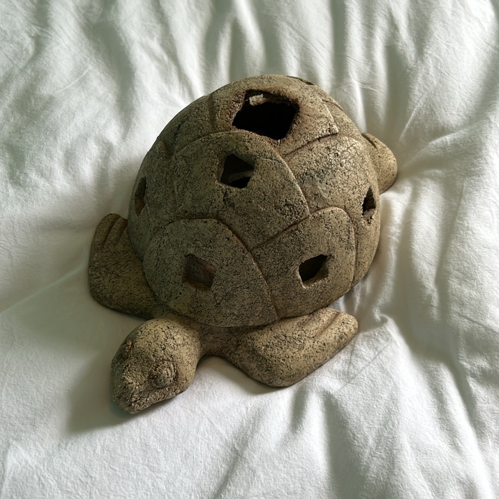 Turtle Candle. 8” wide x 12” long. Pottery composition. Moulded 2-piece.